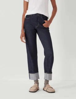 Mid Rise Straight Leg Turn Up Jeans