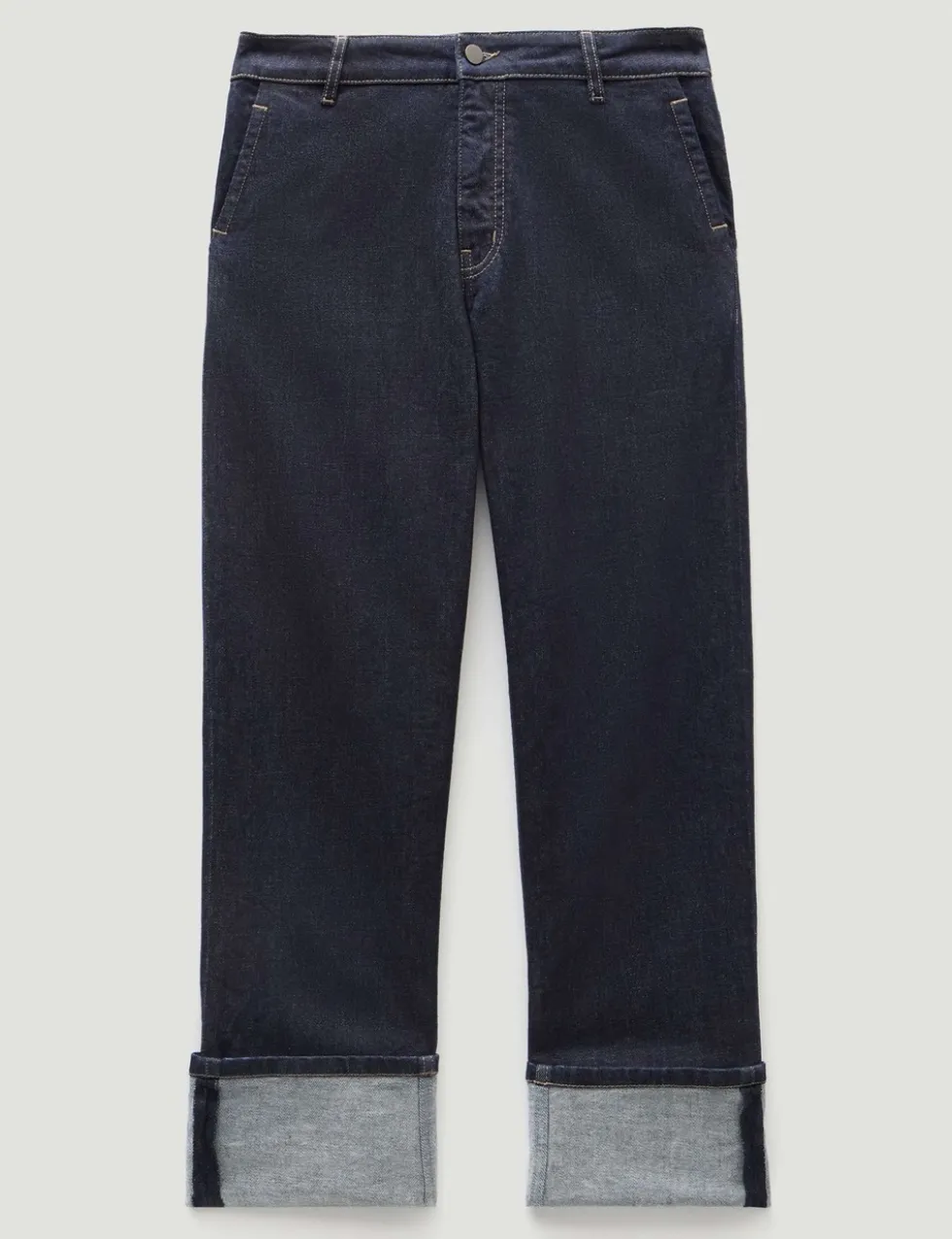 Mid Rise Straight Leg Turn Up Jeans