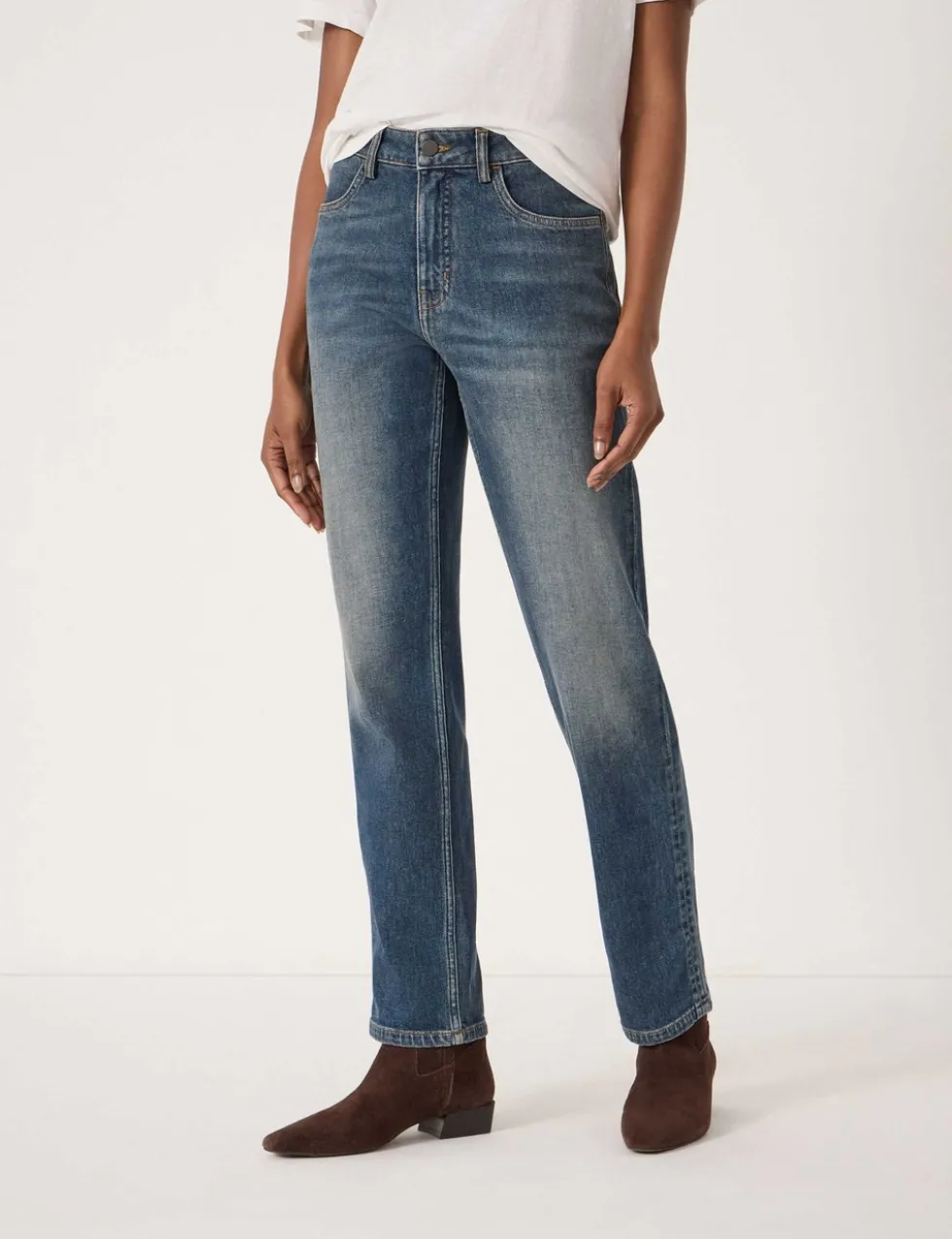 Mid Rise Straight Leg Turn Up Jeans