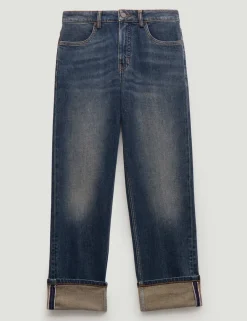 Mid Rise Straight Leg Turn Up Jeans