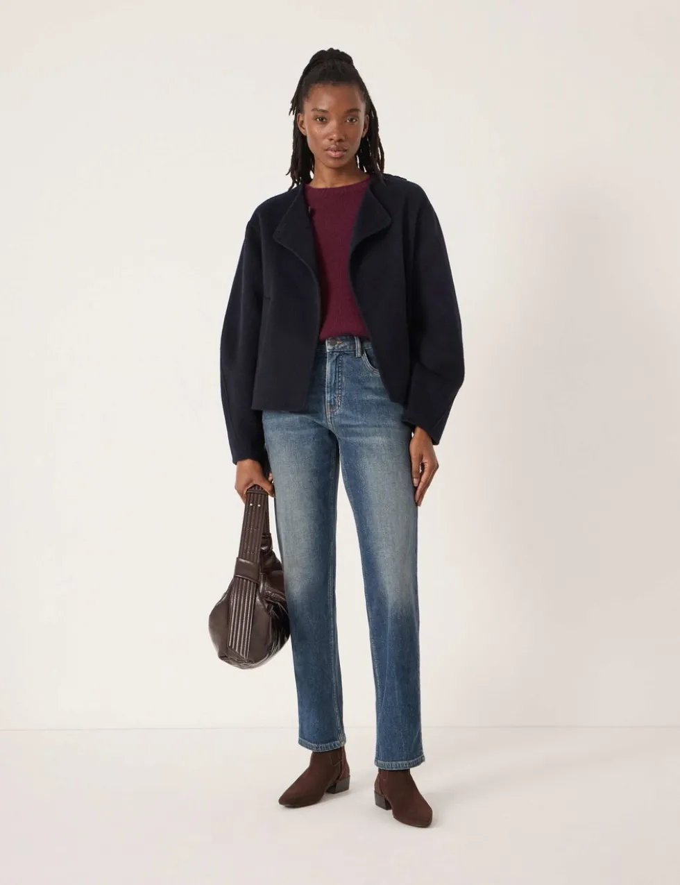 Mid Rise Straight Leg Turn Up Jeans