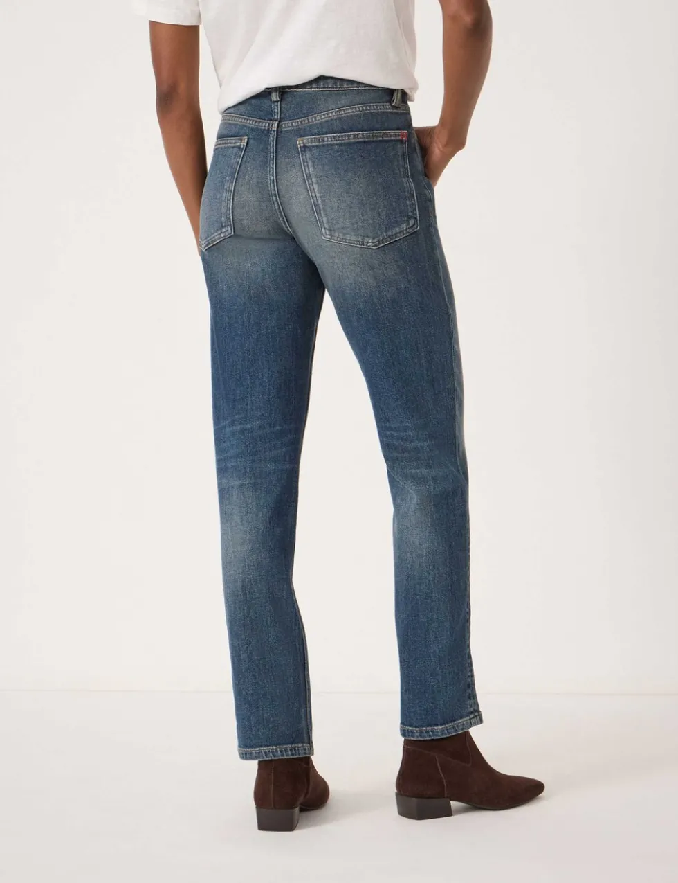 Mid Rise Straight Leg Turn Up Jeans