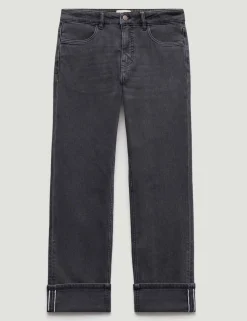 Mid Rise Straight Leg Turn Up Jeans
