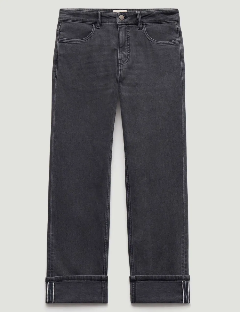 Mid Rise Straight Leg Turn Up Jeans