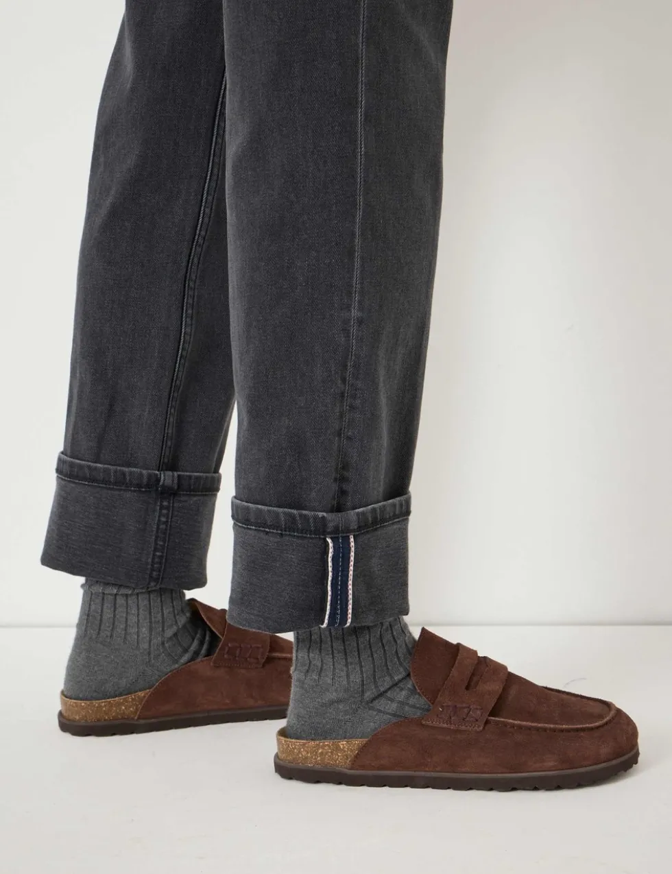 Mid Rise Straight Leg Turn Up Jeans