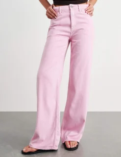 Mid Rise Straight Wide Leg Jeans