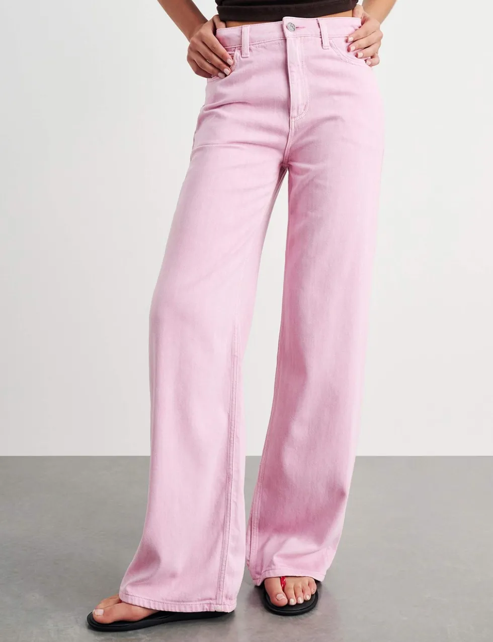 Mid Rise Straight Wide Leg Jeans