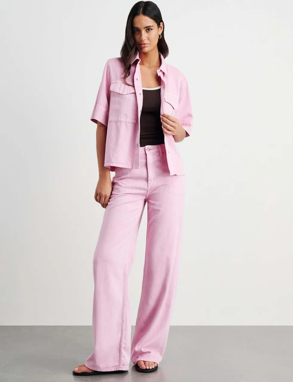 Mid Rise Straight Wide Leg Jeans