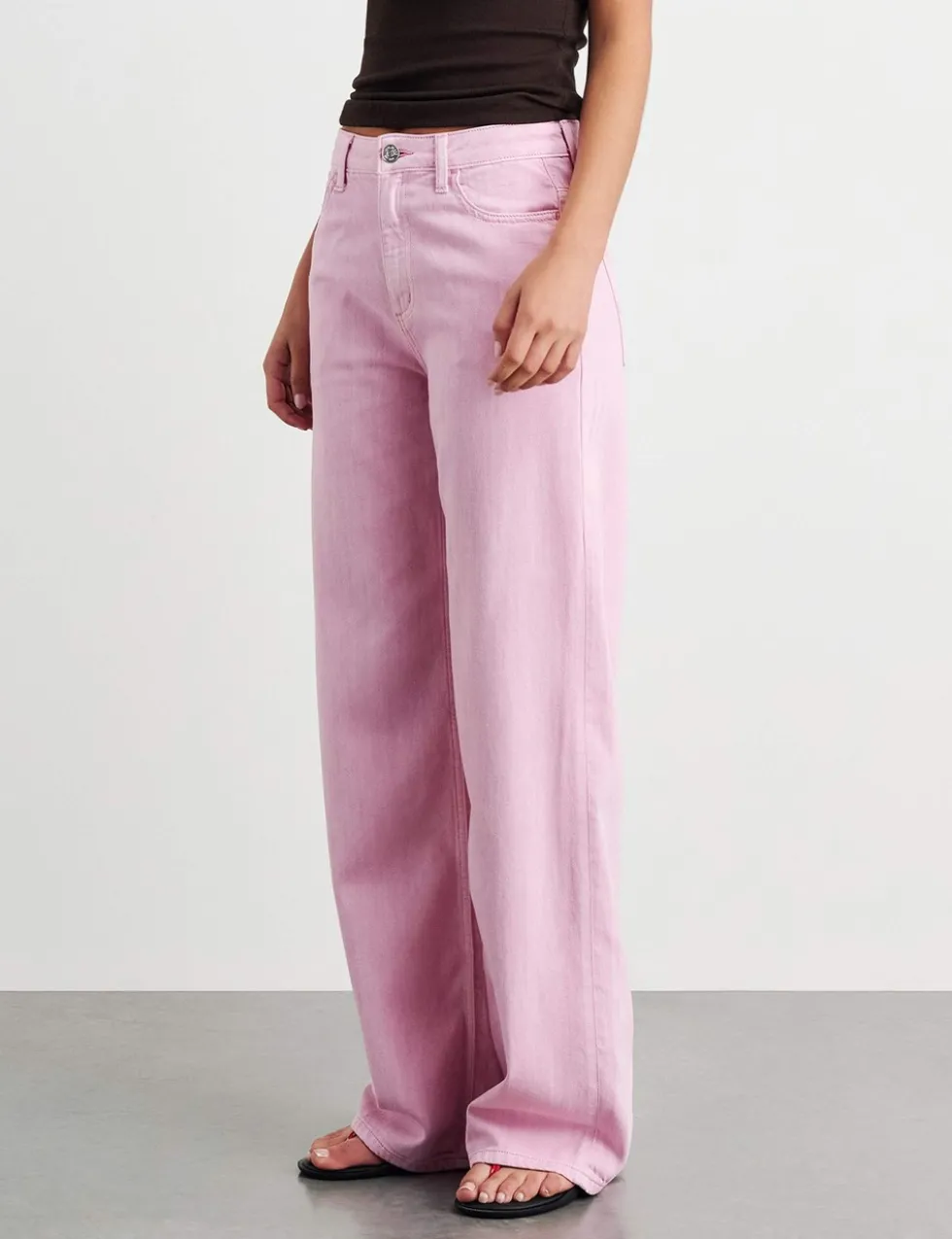 Mid Rise Straight Wide Leg Jeans