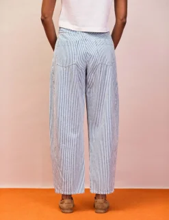 Mid Rise Striped Barrel Ankle Grazer Jeans