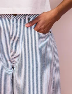 Mid Rise Striped Barrel Ankle Grazer Jeans