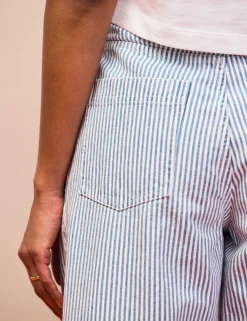 Mid Rise Striped Barrel Ankle Grazer Jeans