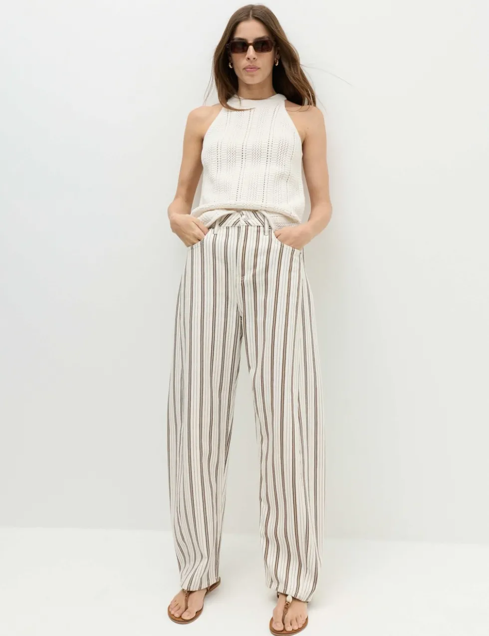 Mid Rise Striped Barrel Jeans