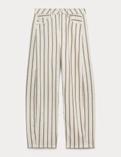 Mid Rise Striped Barrel Jeans