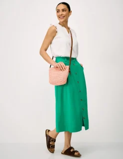 Midi A-Line Skirt with Linen