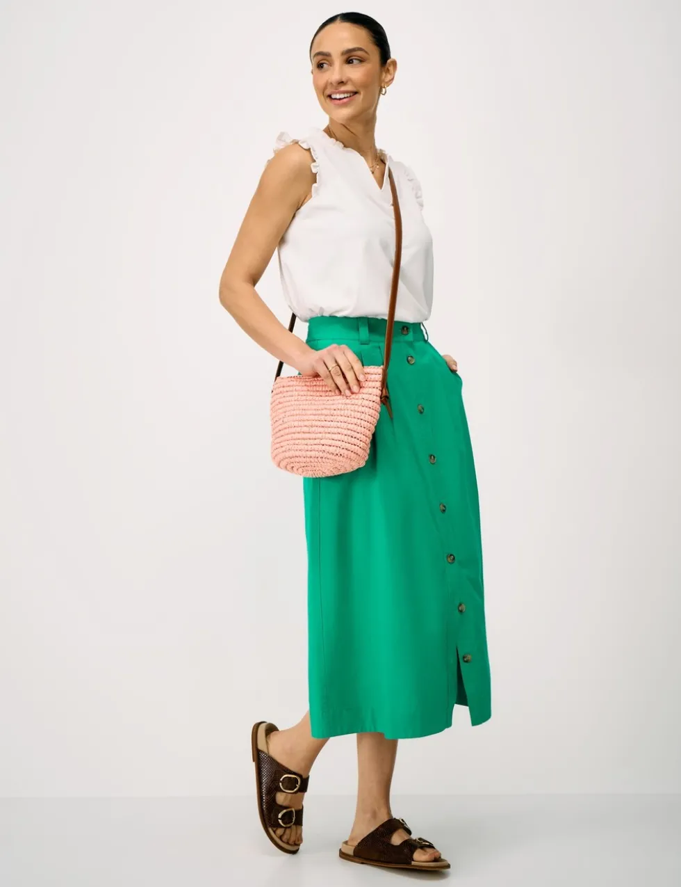 Midi A-Line Skirt with Linen