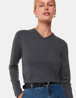 Mila Cotton Blend Ribbed V-Neck Jumper