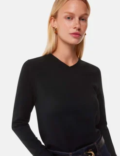 Mila Cotton Blend Ribbed V-Neck Jumper