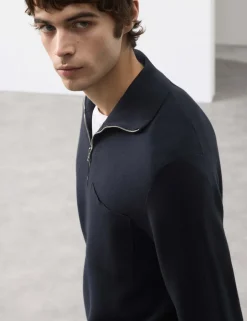 Milano-Knit Extended Funnel Neck Half Zip Jumper