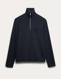 Milano-Knit Extended Funnel Neck Half Zip Jumper