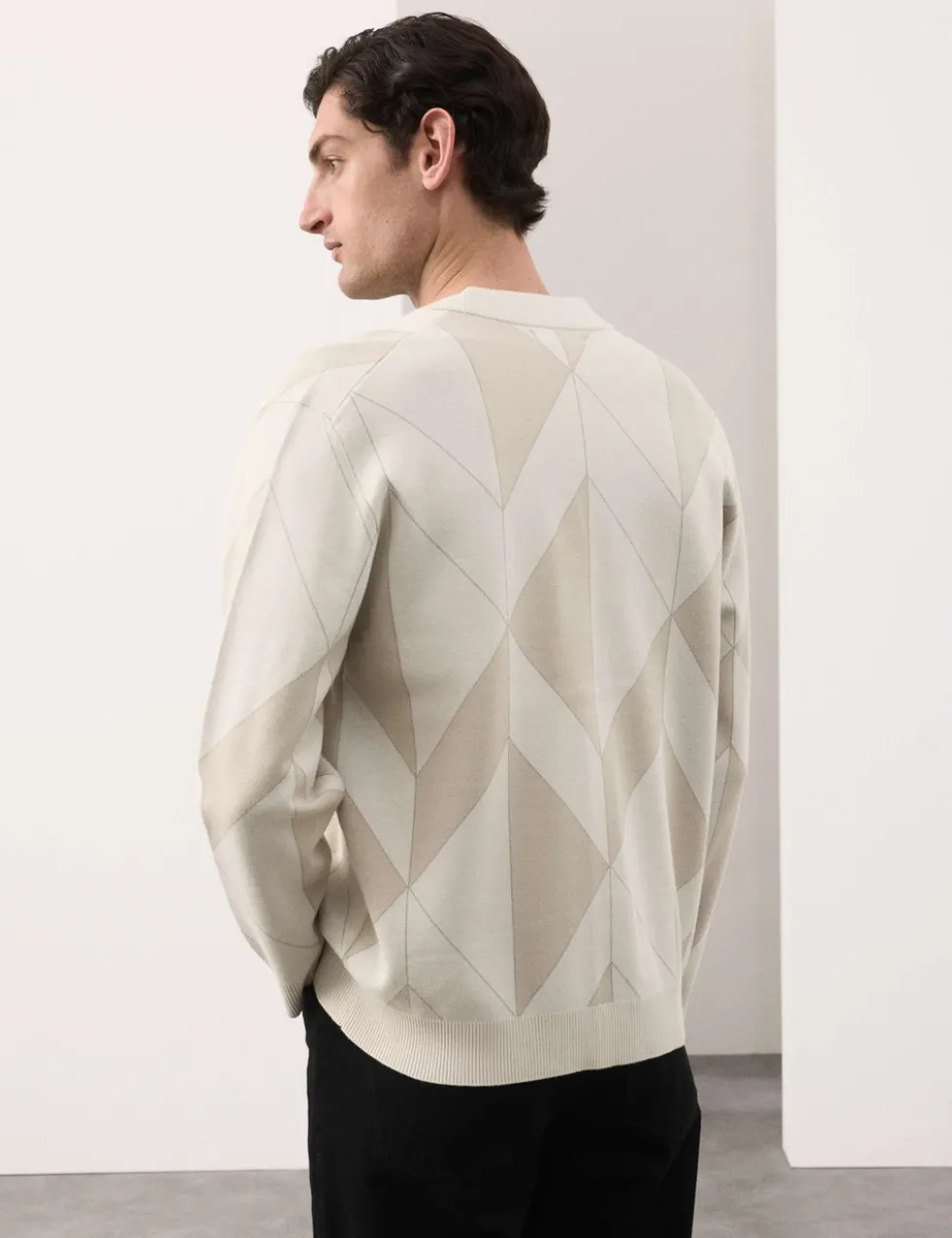 Milano-Knit V-Neck Jacquard Cardigan