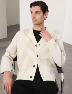 Milano-Knit V-Neck Jacquard Cardigan