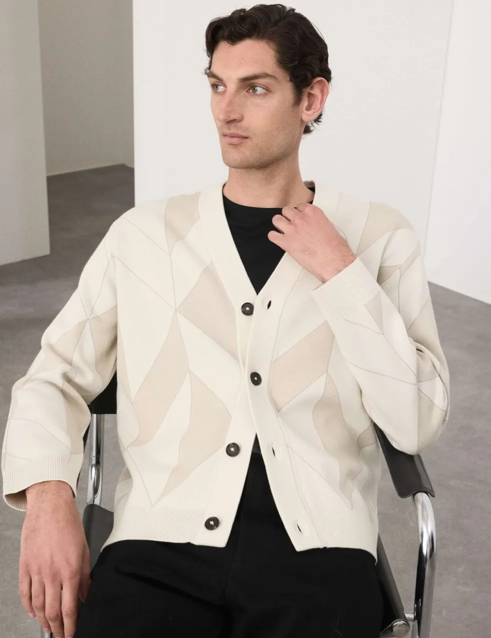 Milano-Knit V-Neck Jacquard Cardigan