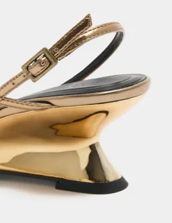 Mirrored Strappy Wedge Heeled Sandals