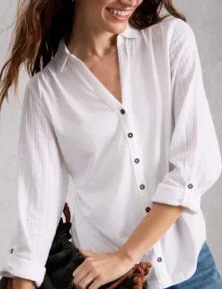 Mixed Jersey Sheer Sleeves Shirt