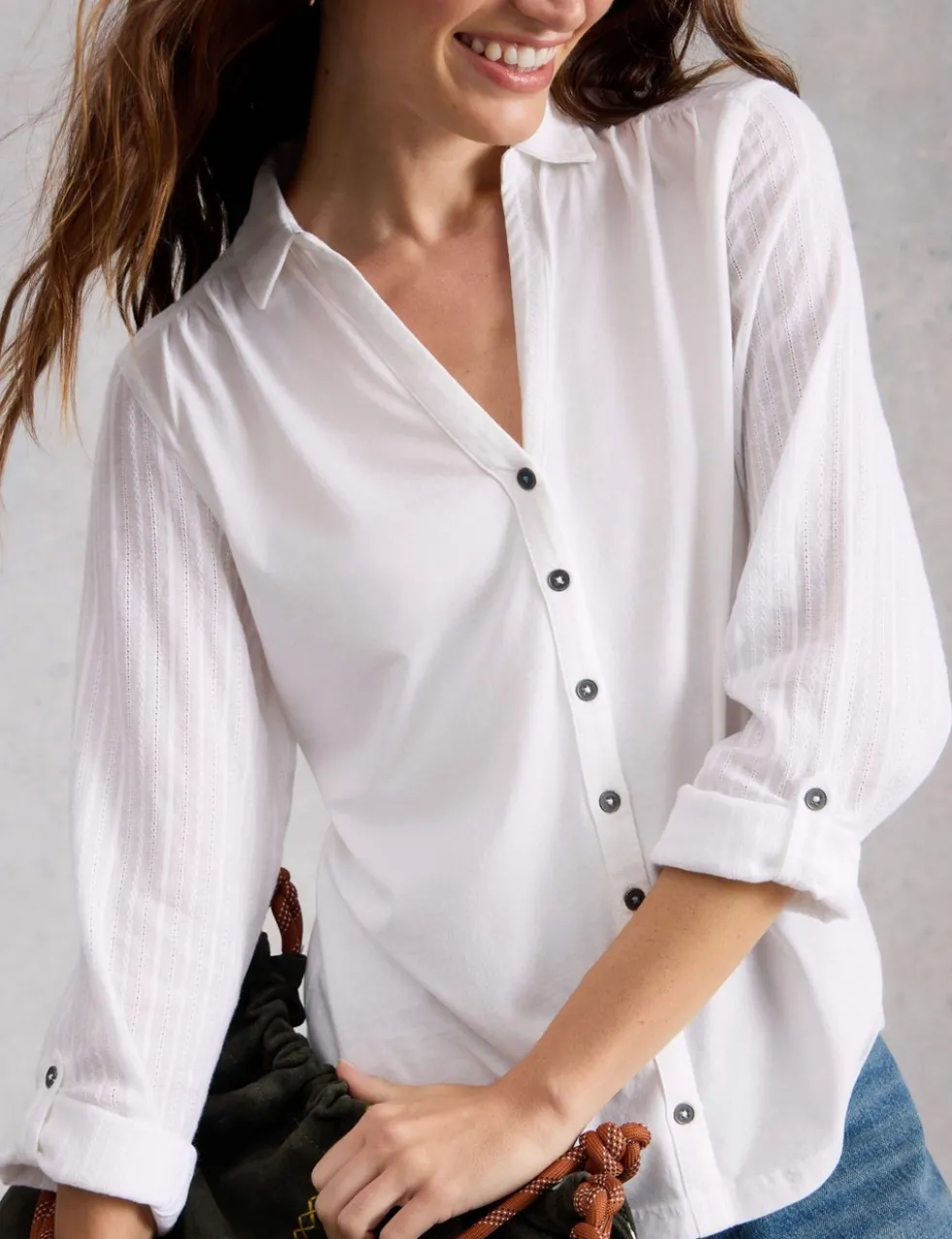 Mixed Jersey Sheer Sleeves Shirt
