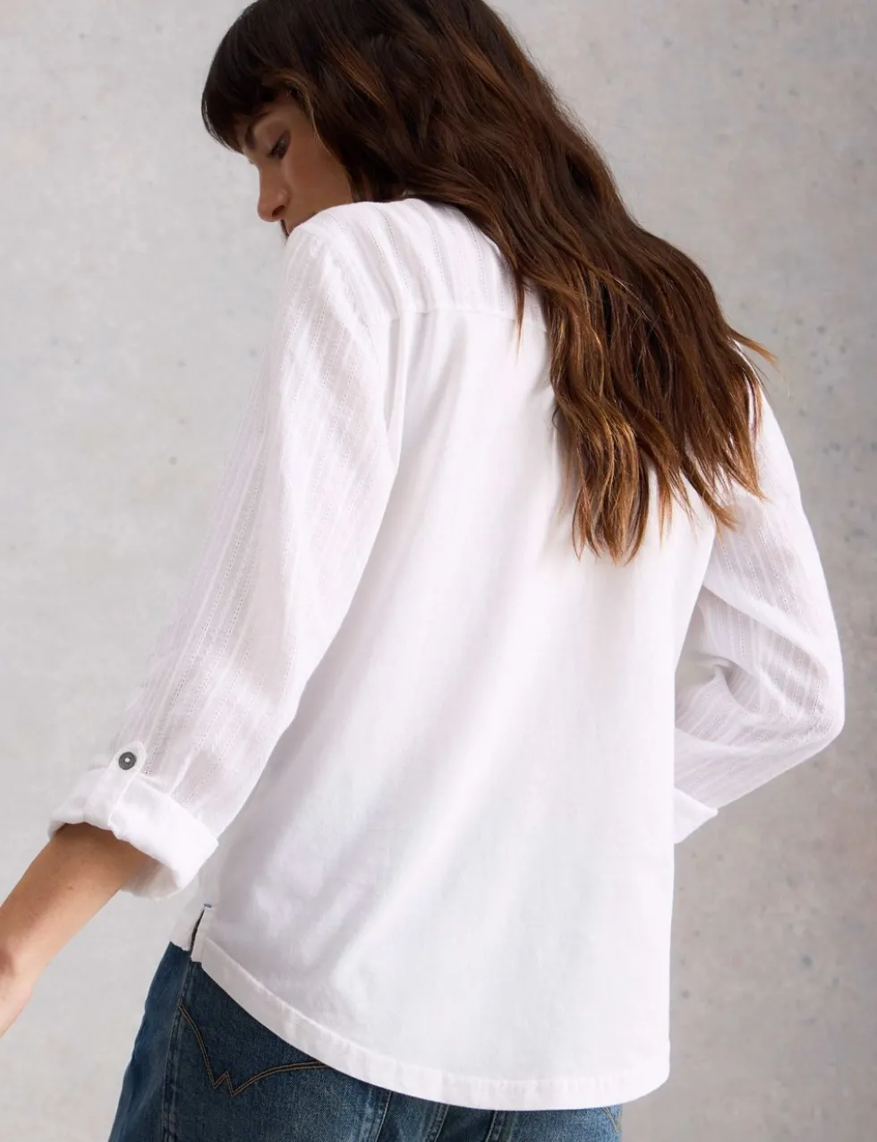 Mixed Jersey Sheer Sleeves Shirt