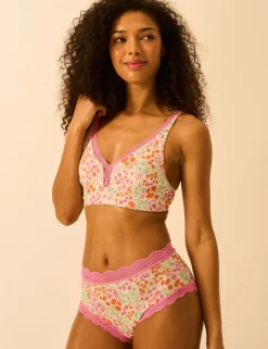Modal Rich Floral Lace Trim Plunge Bra