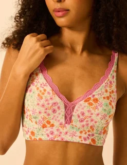 Modal Rich Floral Lace Trim Plunge Bra