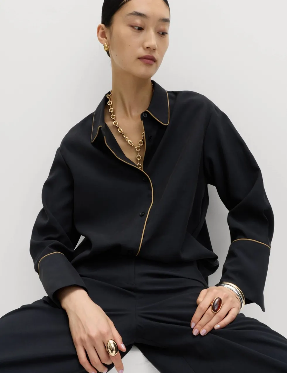 Modal Rich Piped Detail Collared Shirt