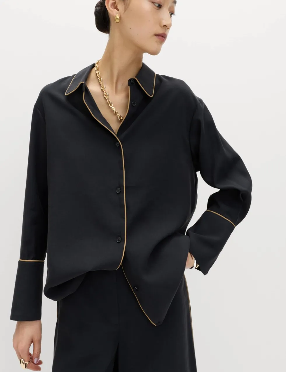 Modal Rich Piped Detail Collared Shirt
