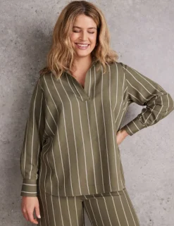 Modal Rich Striped Collared V-Neck Shirt