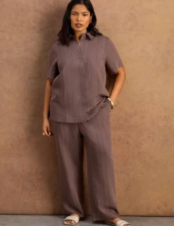 Modal Rich Striped Wide Leg Trousers