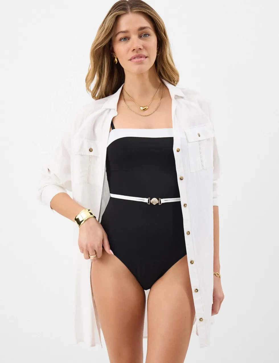 Monochrome Belted Shaping Swimsuit