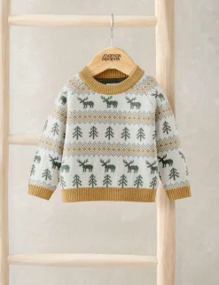Moose Fairisle Knitted Jumper with Wool (0 Mths-3 Yrs)