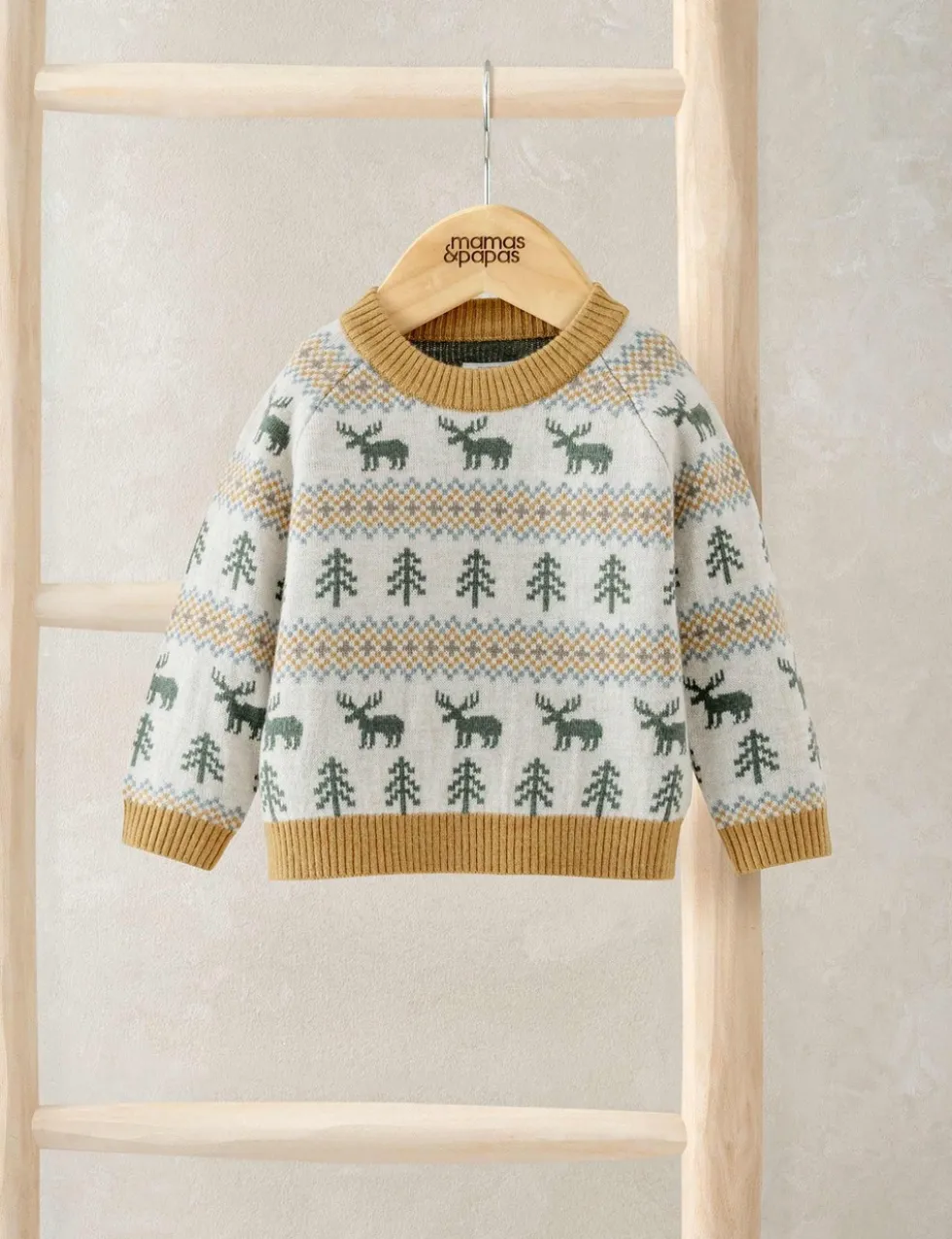Moose Fairisle Knitted Jumper with Wool (0 Mths-3 Yrs)