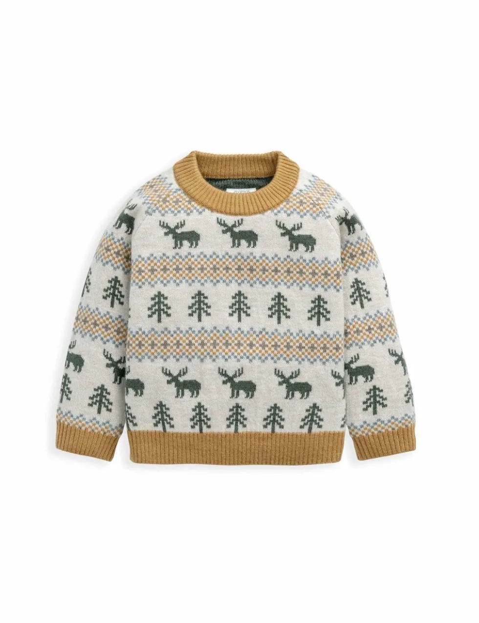 Moose Fairisle Knitted Jumper with Wool (0 Mths-3 Yrs)