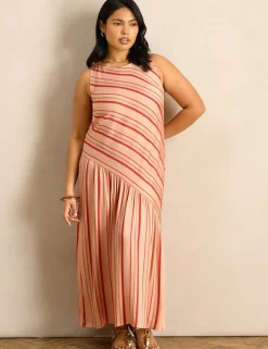 Multi Stripe Asymmetric Maxi Dress