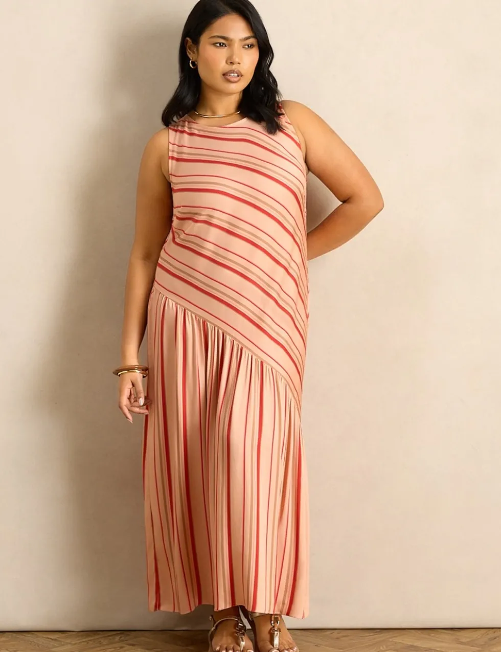 Multi Stripe Asymmetric Maxi Dress