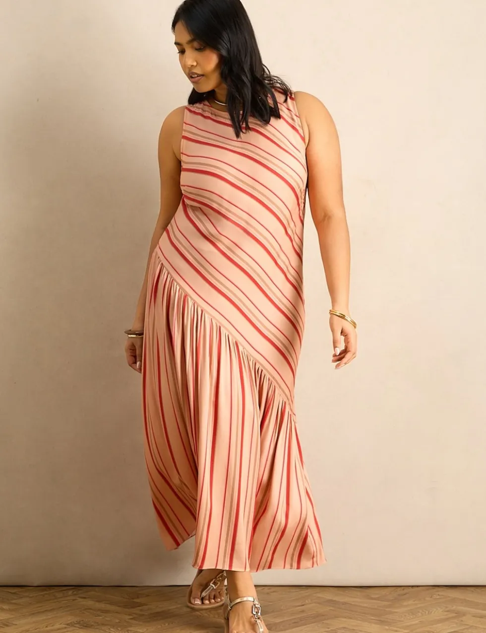 Multi Stripe Asymmetric Maxi Dress