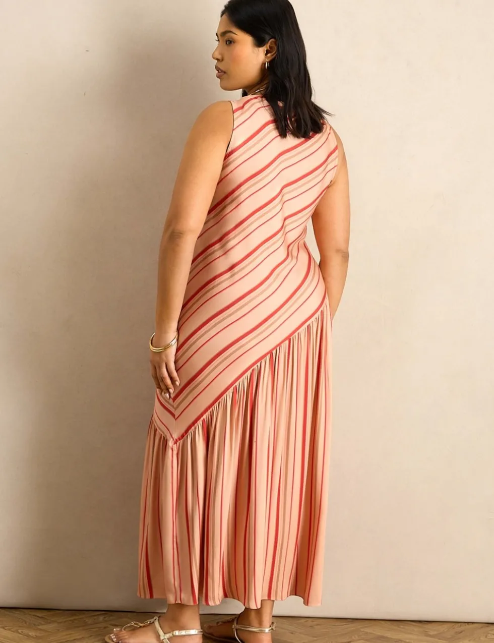 Multi Stripe Asymmetric Maxi Dress