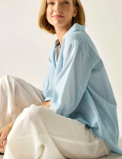 Nofino Cotton Rich Striped V-Neck Blouse