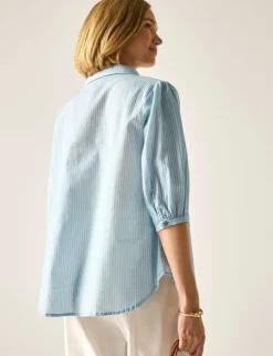 Nofino Cotton Rich Striped V-Neck Blouse