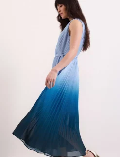 Ombre V-Neck Pleated Midi Skater Dress