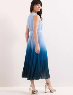 Ombre V-Neck Pleated Midi Skater Dress