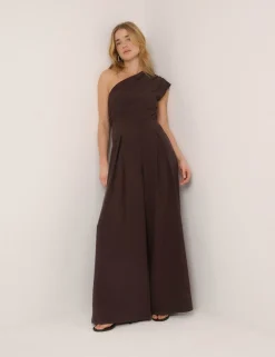 One Shoulder Sleeveless Wide Leg Jumpsuit